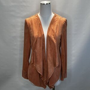 Chicos Blazer Womens Size 1 Medium Open Face Autumn Orange Waterfall Jacket Fall